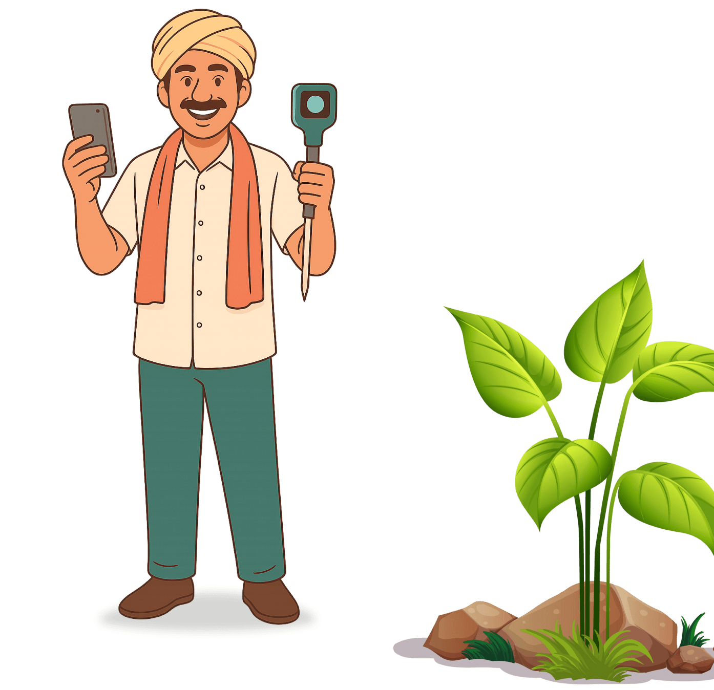 Farmer with Neel device and phone